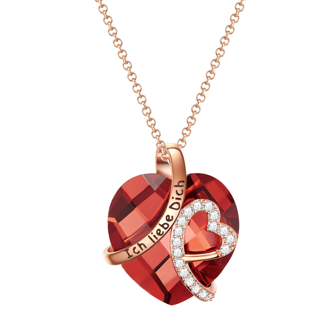 Kette mit Anhänger Zirkonia weiß Glas rot