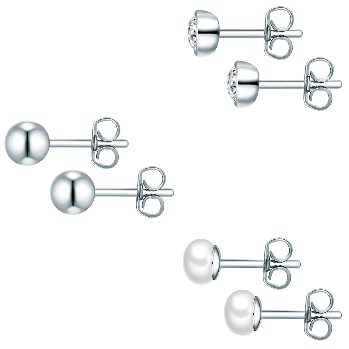 3er Set Ohrstecker Sterling Silber Süßwasser-Zuchtperle weiß verziert mit Kristallen von Swarovski®