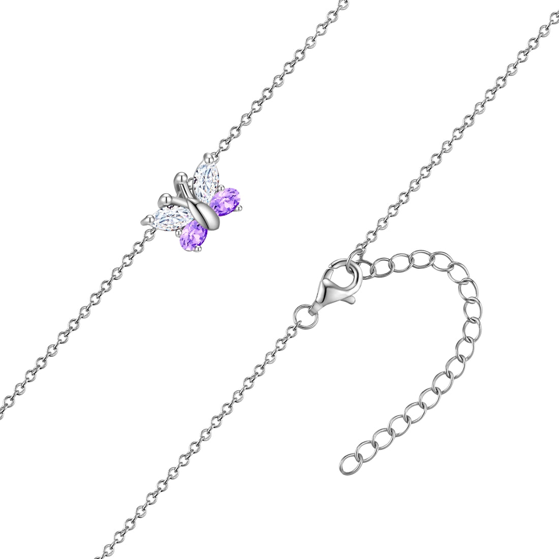 Kette mit Anhänger Sterling Silber Zirkonia weiß violett