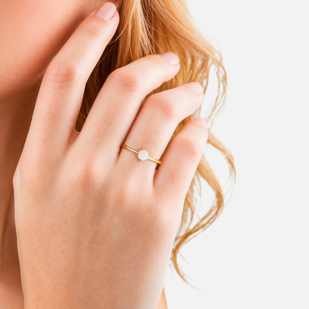 Ring Sterling Silber gelbgold Opal (synth.) weiß