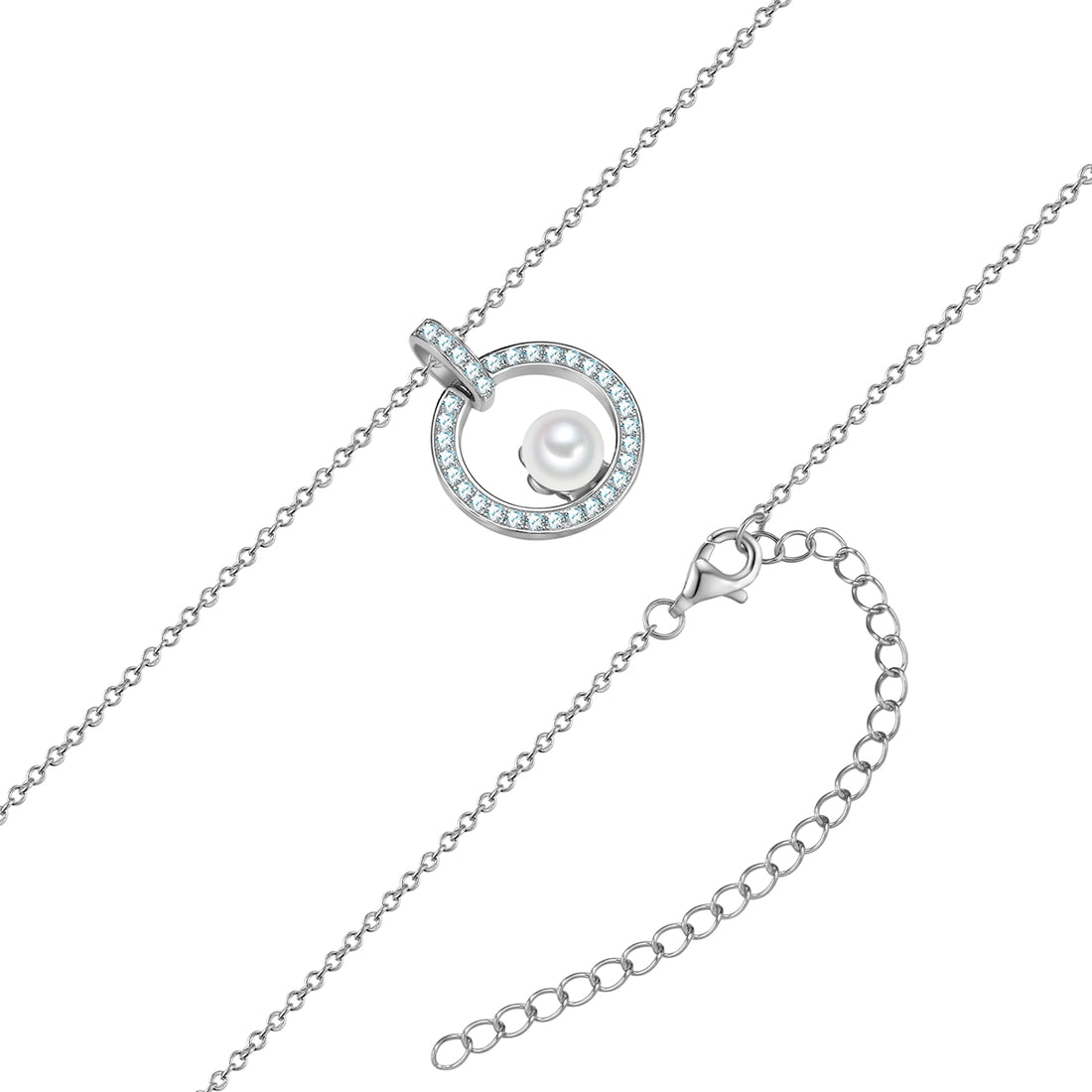 Kette mit Anhänger Sterling Silber Muschelkernperle weiß Zirkonia weiß