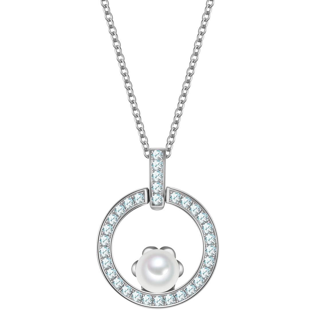 Kette mit Anhänger Sterling Silber Muschelkernperle weiß Zirkonia weiß