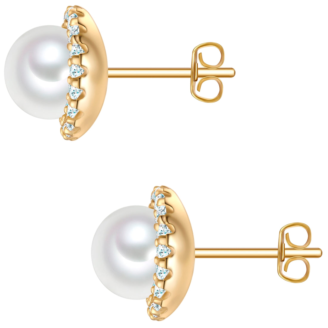 Ohrstecker Sterling Silber gelbgold Muschelkernperle weiß Zirkonia weiß