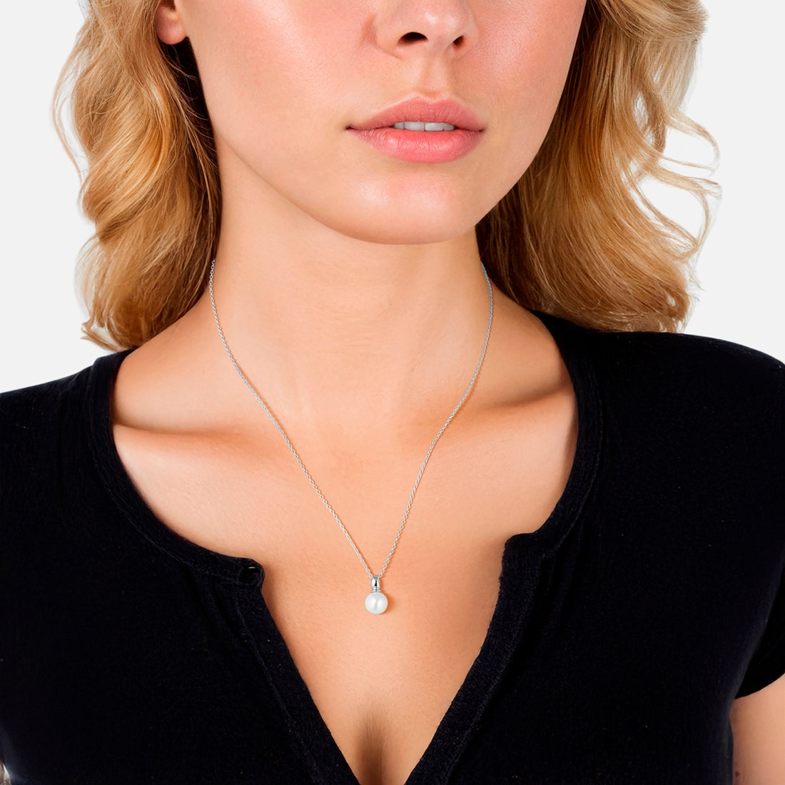 Kette mit Anhänger Sterling Silber Muschelkernperle weiß