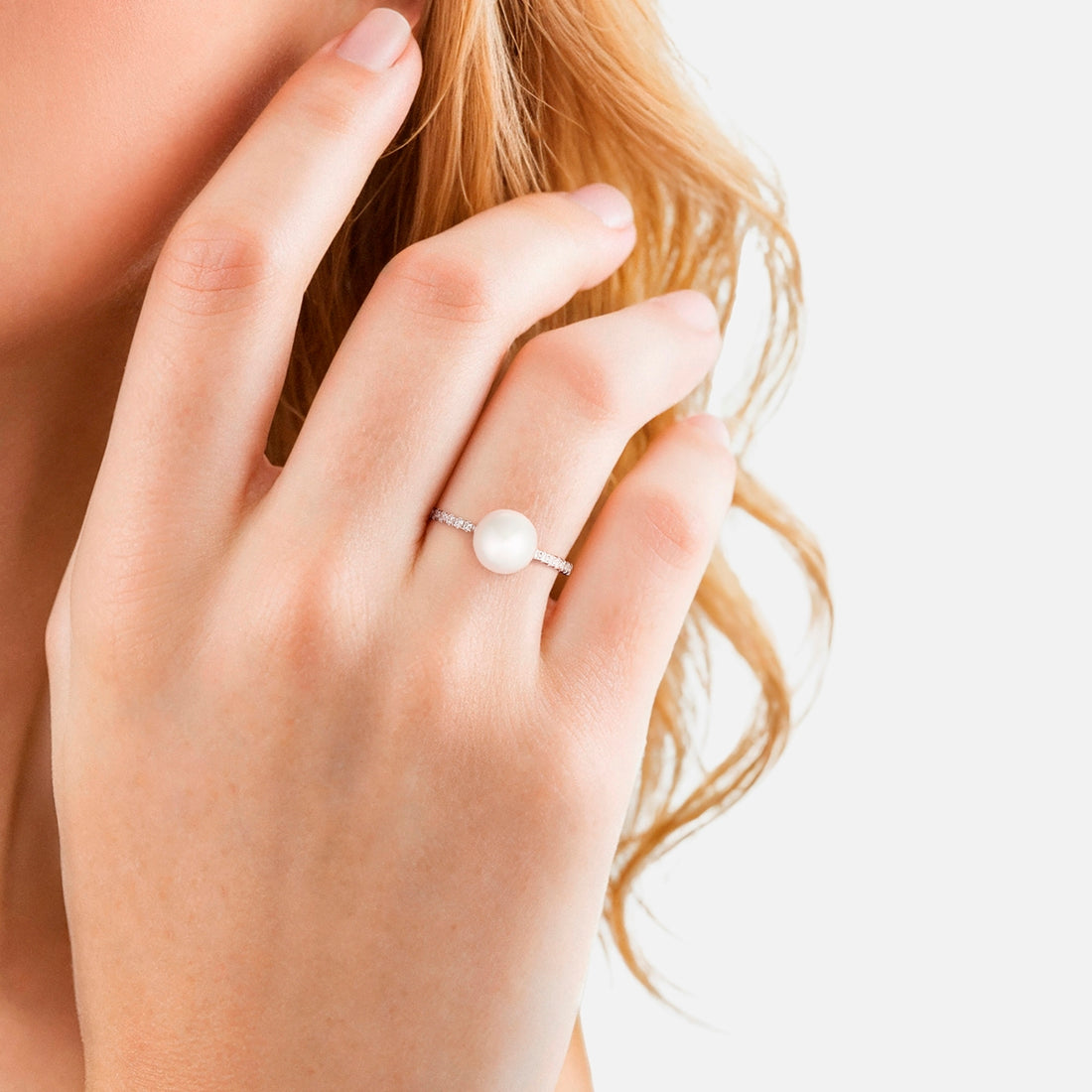Ring Sterling Silber Muschelkernperle weiß Zirkonia weiß